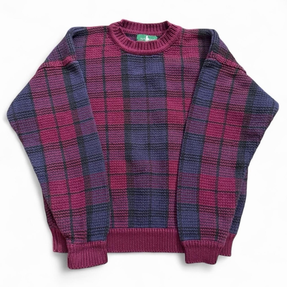 Vintage Hunt Club Plaid Knit Sweater Size Large 90s Grunge Casual Fall
